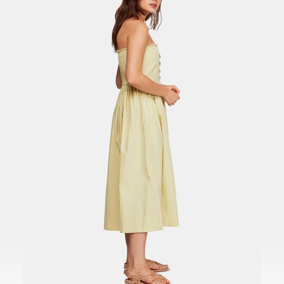 Free People Women Green Pleated Smocked Spaghetti Strap Square Neck Midi Dress - Picture 2 of 6
